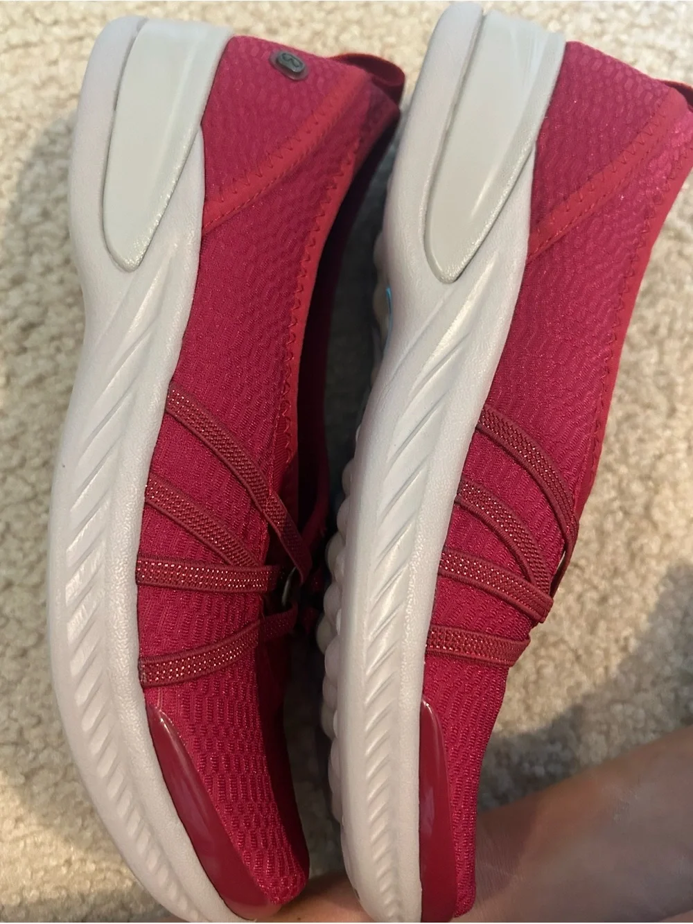Bzees Women's Niche Slip-On Sneakers in Merlot Red with Gold Logo Accent 8.5